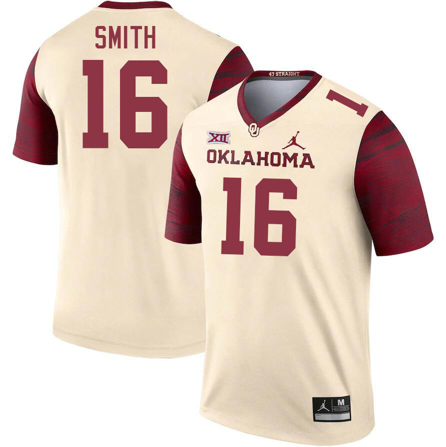 Men #16 Blake Smith Oklahoma Sooners College Football Jerseys Stitched-Cream - Click Image to Close